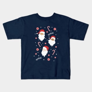 Peppermint Santas on Vivid Teal Kids T-Shirt